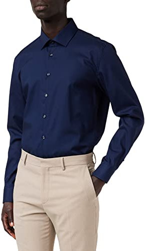 Seidensticker Herren Slim Bügelfrei Kent Patch Businesshemd, Blau (Dunkelblau 19), 40