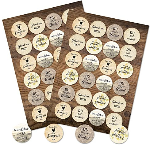 Spruchaufkleber, 48 Stück: Motivationssticker, Sticker mit Sprüchen, Aufkleber Sprüche Motivation, Geschenk, Zum Aufkleben, Erwachsene & Kinder, Spruch Affirmationen & Positive Gedanken, Klein, ⌀ 4 cm