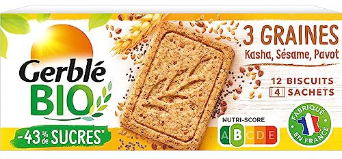Gerblé Bio Sablés 3 Graines Sésame Kasha Pavot – Biscuits Bio Croquants, Sans Huile de Palme, Riche en Fibres, Saveur Authentique, 132 g