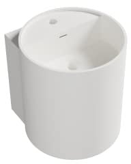 BERNSTEIN - Vasque Lavabo Rond suspendu fonte minérale Lave main mural Blanc mat 40x42x45cm + Bonde pop-up - Design, Robuste & Durable - NT2440