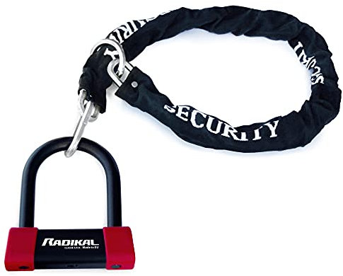 RADIKAL RK120R+RK10120L Antivol U Moto Homologué SRA + Chaine en Acier Cémenté 120cm Plus Long avec Système de Boucle, Fourche en Acier Trempé ø18mm, Cadenas en U pour Scooter, Velo Electrique