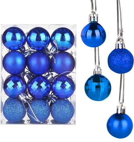 Yisscen Weihnachtskugeln Baumschmuck, Christbaumkugeln, Dekokugeln Weihnachten, Matt Glänzend Glitzernd Dekokugeln, Baumkugeln für Weihnachten Hochzeitsfest Dekoration, 24 Stück (Blau)