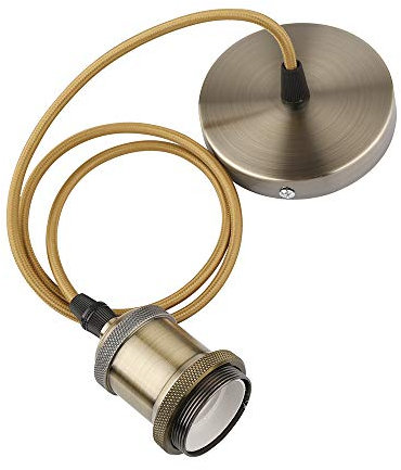 Suspension vintage rétro - Lampe suspendue style ancien - Douille E27 - Câble tressé - Bronze
