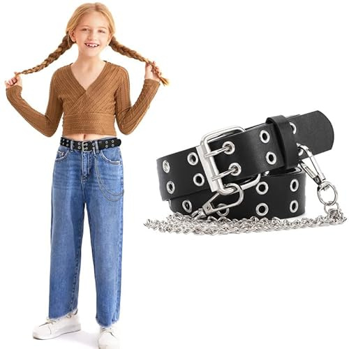 Girls Belt Boys Punk PU Leather Belt Suitable for School Uniforms Pants Jeans for Kids