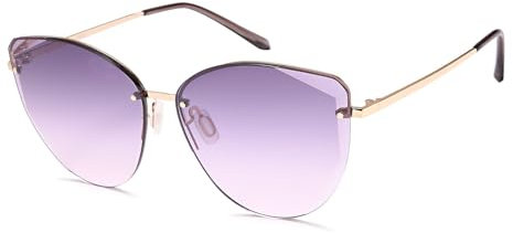 styleBREAKER Women's Cateye Sunglasses with Diamond Cut, Rimless with Tinted Lenses, Metal Temples 09020123, Frame gold/glass violet gradient