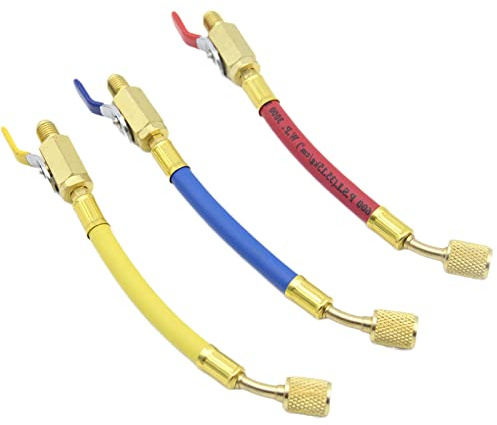 R134A R410A R22 R12 Set di tubi di ricarica e valvole a sfera HVAC Set di raccordi a bassa perdita, 3 colori codificati tubi/w valvola a sfera 1/4 filettatura SAE per kit di lunghezza 7