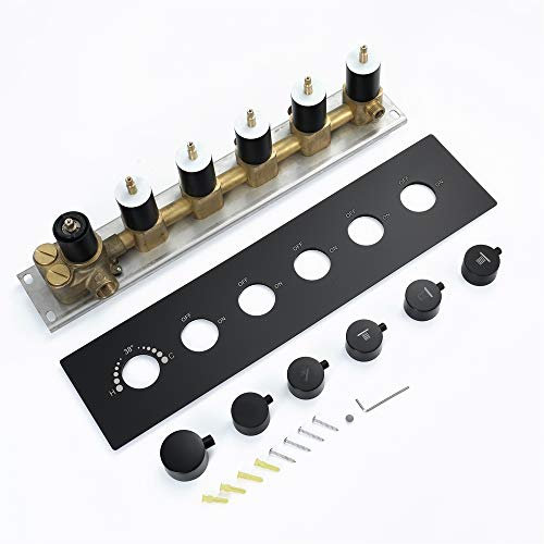 chicstyleme Unterputz Thermostatventil(6 Griffe 4 Funktionen) Temperaturregelventil Messing Unterputz Thermostatsteuerung,Thermostat-Duscharmatur Thermostat Wasserhahn Thermostatventil Schwarz
