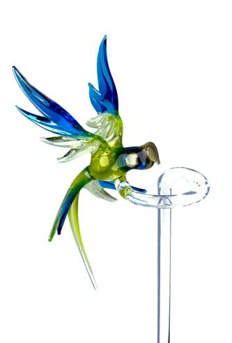 Ara Orchideenstab Grün Blau - Glas Blumenstab mit Vogel Figur Rankhilfe 43 cm - Papagei Deko Blüten