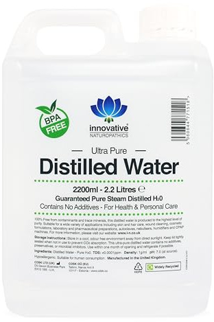 Distilled Water - 100% Pure Steam Distilled H2O - 2200ml (1 x 2.2 Litres)