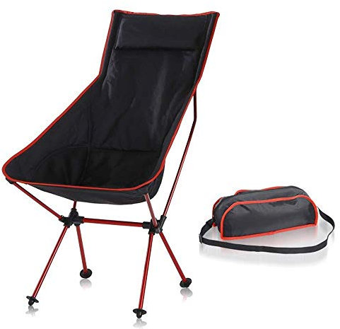 ZXFDMSWJ Klappbarer Campingstuhl, tragbarer Moon Lounge Chair, Strandstuhl mit Tragetasche, bis zu 150 kg Kapazität, rot