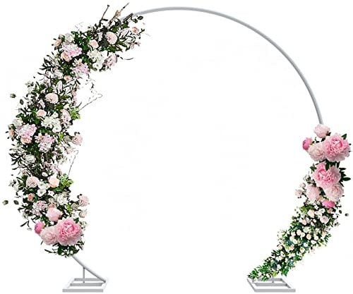 Large Garden Wedding Arch Round: 240x200cm Heavy Duty White Metal Circular Balloons Flowers Stands Weddings Archway Arbors Frame Backdrop Decor for New Year’s Day Christmas Eve Easter Halloween