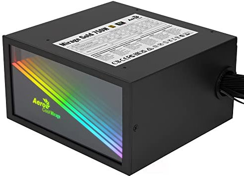AeroCool MIRAGEGOLD750, PC Netzteil 750W, RGB Infinity Mirror, 80Plus Gold, Japanische Kondensatoren, Schwarz