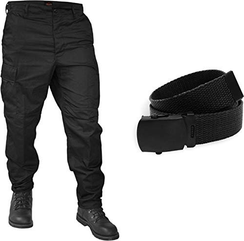 normani BDU Rangerhose Freizeithose mit originalem BDU Gürtel Farbe Schwarz Größe L