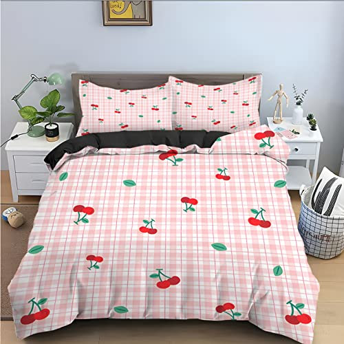 SJSXWQN Bettwäsche 135x200 Rosa Kirsche Bettwäsche-Set mit Reißverschluss Schließung für Kinder Mädchen Weicher Atmungsaktive Mikrofaser Bettbezug + 2 Kopfkissenbezug 80x80 cm