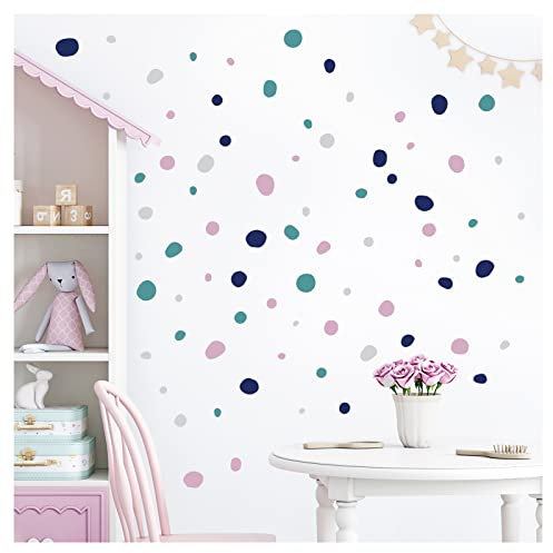 Little Deco Wandtattoo Tupfen für Kinderzimmer 92 Stück Wandsticker Klebepunkte Kreise in Mint Rosa Blau Set Babyzimmer Wandaufkleber DL925-4
