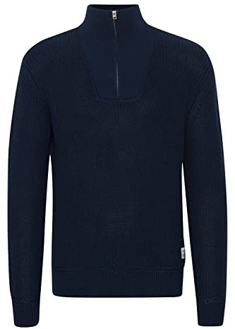 !Solid SDChristo Herren Strickpullover Troyer Feinstrick Pullover mit Stehkragen und Reißverschluss Struktur Strick, Größe:XL, Farbe:Insignia Blue (194010)