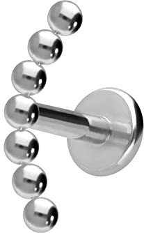 PIERCINGLINE Titan Labret mit Gewinde Aufsatz 7 KUGELN Piercing Lippe Nase Ohr Helix Tragus Medusa Silberfarben 1,2 x 6 mm