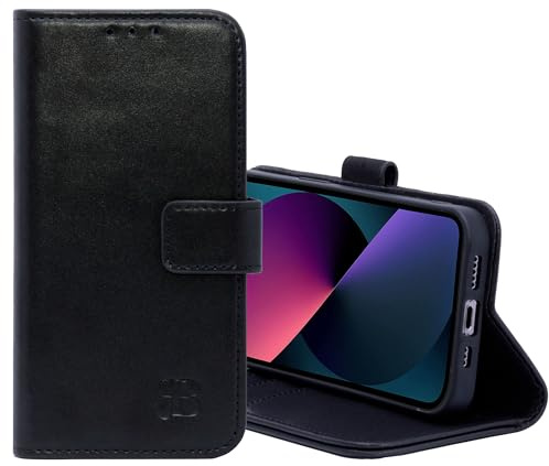 Burkley Handyhülle mit Ständer und Kartenfach für iPhone 14 Pro Leder Handytasche mit Magnetverschluss, 360° Schutz, RFID-Blocker