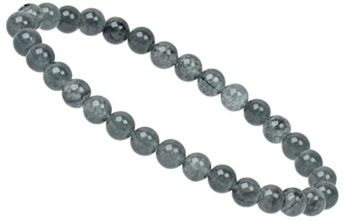 ELEDORO PowerBead Armband mit Edelstein Perlen 6mm Fluorit grau