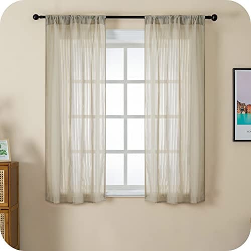 GIRASOLE HOME® Coppia Tende Filtranti Fantasia a Righe Verticali Tenda per Finestra ed Interni 2 Pannelli con Tasca e Passanti Nascosti (Tortora, 70x145cm)