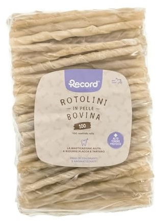 Rotolini di ossa termoretratte in pelle bovina da masticare per cani 100 rotolini medi?