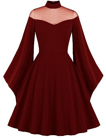 Cocktailkleid für Damen, Vintage, Netzstoff, mit Blumenstickerei, A-Linie, Cocktailkleid, Abendkleid, Gothic-Kleid, 1950er-Jahre-Stil, Gothic-Kleid