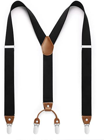HISDERN Herren 3,5 cm breiter Hosenträger in Y-Form mit sehr Starken 4 Metall Clip für Männer und Damen elastisch und verstellbar Schwarz