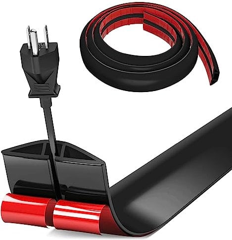 Bocguy Cache Cable Sol, Petit Canal de câble Flexible,1M x 5cm Goulotte Passe Cable Sol Silicone, Cache Fil Électrique Sol Auto-Adhésif Facile à Couper Montage pour Tous Les Câbles (Noir-Arrondi)