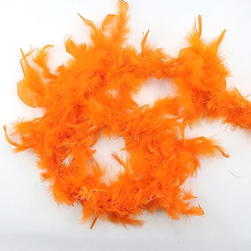 1 Stück 2m Länge Federboa Truthahnfederstreifen,Feder Boas Zubehör,Federstola Federschal Kostüm,Kostüm-Accessoire,für DIY-Blumenstraußverpackungen, Maskeradekleider, Abschlussballpartys,Orange