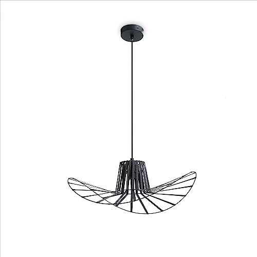 Paco Home Pendellampe Hängeleuchte Vertigo Wohnzimmer Esszimmerlampe Schlafzimmer Pendelleuchte Modern Vintage Hut E27, Farbe:Schwarz (Ø45 cm), Leuchtenart/Farbe:Pendelleuchte - Schwarz