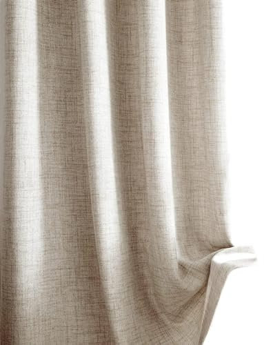 Melodieux Gardinen mit Ösen Beige Leinen Optik Halbfrei Vorhänge 2er Set, 245x140cm