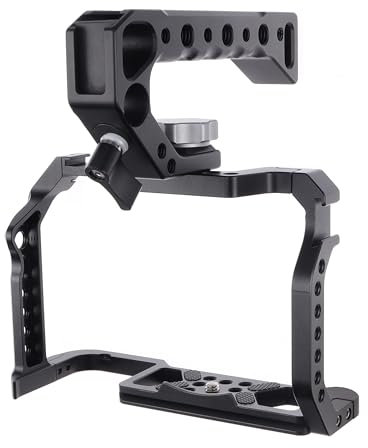 FOTGA Camera Cage + Top/Side Handle Grip KIT for Canon EOS R5 R5C R6 Mirrorless Camera, Aluminium Video Vlogging Rig with NATO Rail, Cold Shoe, 1/4Screw Mount, 3/8-16 Locating Pins for Arri Grip