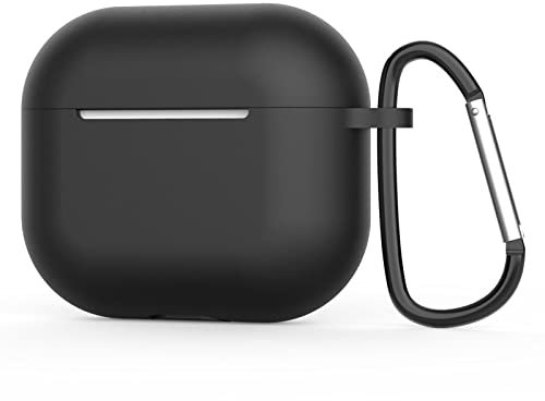 Airpods 3. Generation: Apple 3. Generation Airpods Hülle Weiche Silikon-Schutzhülle mit Schlüsselanhänger-Haken | Schwarze wasserdichte Airpods 3. Generation Hülle Abdeckung Schutz mit Staubstecker