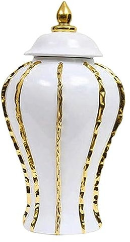 accessori casa Vaso di zenzero di lusso, vaso del tempio, vaso di vaso di zenzero, vaso in ceramica bianca e oro con coperchio, vaso in ceramica di porcellana, for la decorazione domestica(Golden M 8.