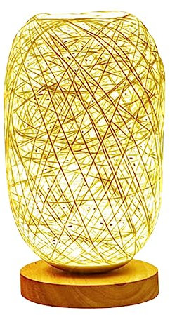 Housoutil Schreibtischlampe Led Lichter Rattanlicht Lampe Mit Holzsockel Kugellichter Nachtlicht Für Schlafzimmer Kugelleuchten Aus Rattan Kugellampe Tischlampe Schnur Hochzeitsdekorationen