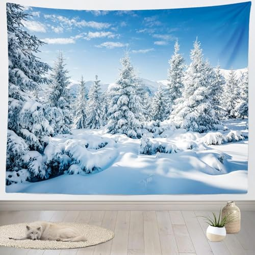 Sxakswol Wandteppich Groß Winterlandschaft Wandteppich 300x260 Wandbehang Weißer Schnee, Tapisserie 3D Wandtuch Aesthetic Wandteppiche für Wohnzimmer Schlafzimmer Wohnheim Wanddeko 3492b