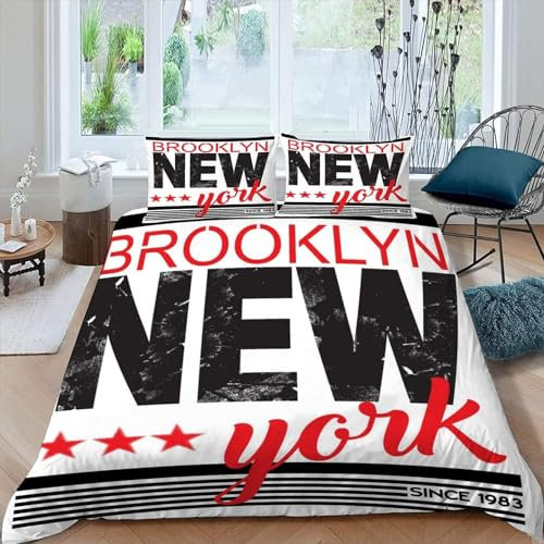 Bettwäsche 135x200 New York 3D Muster New York Bettwäsche-Sets 3 Teilig Weiche Microfaser Bettbezug Set mit Reißverschluss und 2 Kissenbezug 80x80 cm 1716V