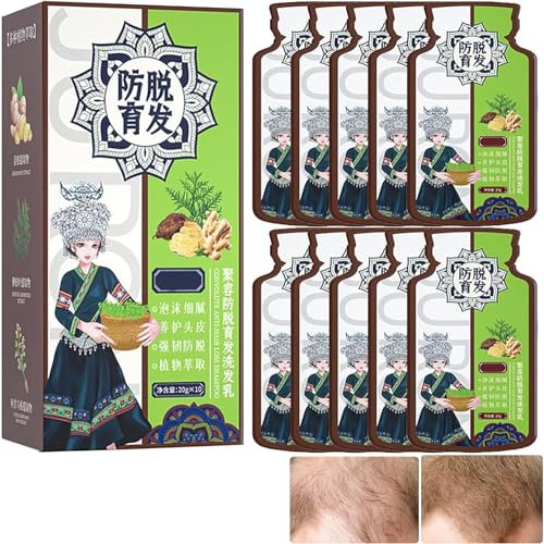 Ginger Plant Extract Anti-Hair Loss Hair Shampoo, Polygonum Multiflorum Ginger Ginseng Extract Root Nourishing Shampoo, Hair Growth, Regrowth Hair Thickening Strengthening Shampoo 20ml×10/Box (200ml)