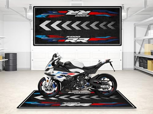 wibeart MPM Motorradmatte für S1000 RR, waschbar, rutschfest, öl- und wasserabweisend, Parkmatte für Garage, Ausstellungsraum, Werkst | Hellweiß - M Motorsport - Größe 2: 102 x 47/260 x 120 cm