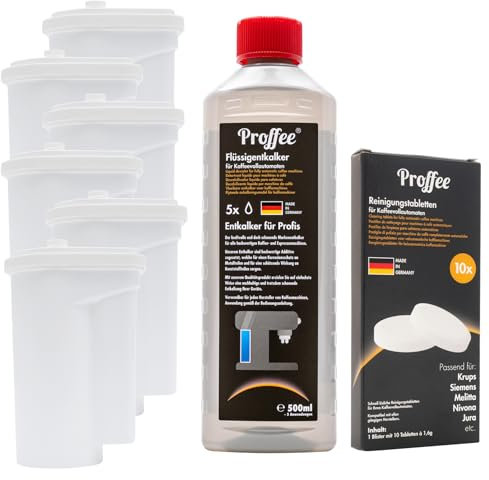 Pflege-Set für Siemens, Bosch, Gaggenau, Neff Kaffeevollautomaten | 6x Itras Wasserfilter, 500ml Flüssigentkalker, 10x Kaffeefettlöser von Proffee | MADE IN EU