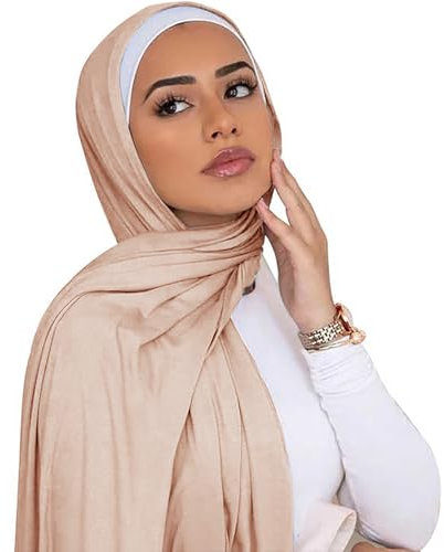 Piewag Hijab-Schal für Damen, weiche Baumwolle, muslimischer Jersey, Hijab, Kopftuch, modisch, langer Schal, Hautfarben, Einheitsgröße