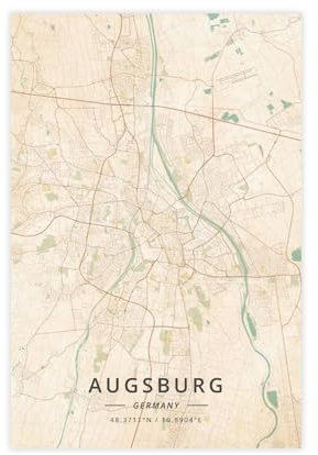 Augsburg, Deutschland, Stadtkarten, Vintage-Leinwand-Poster, Schlafzimmer-Dekor, Sportlandschaft, Büro, Raumdekoration, Geschenk, ungerahmt, 30 x 45 cm
