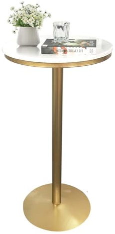 Bistrotisch, runder Marmor-Bartisch, Küchen-Esstisch, Cocktail-Bartisch, hoher Beistelltisch für Wohnzimmer, Küche, Couchtisch – Bistro-Pub-Tisch mit Metallsockel (Größe: Höhe 105 cm)