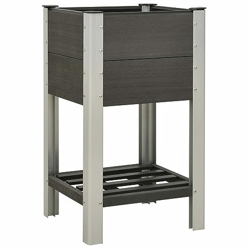 Homgoday Garten Hochbeet mit Ablage 50x50x90cm WPC Grau, Garten Pflanzkasten Blumenkasten für Gemüse Pflanzen Furits, Outdoor Topf Terrasse Balkon Pflanzkasten Blumentopf Garten Gemüse