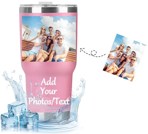 Thermal Travel Mug, Personalised Coffee Travel Mug with Photo Text, Insulated Mug Double-Walled Stainless Steel Vacuum, Coffee Cup Travel Mug for Office Outdoor Hot Cold Drinks 600ml (Pink)