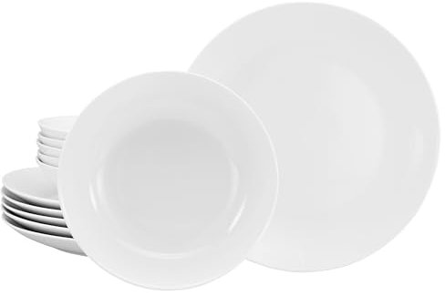 CreaTable, 21925, Serie Luna Weiss, 12-teiliges Geschirrset für 6 Personen, Tafelservice aus Porzellan, spülmaschinen- und mikrowellengeeignet, Qualitätsproduktion