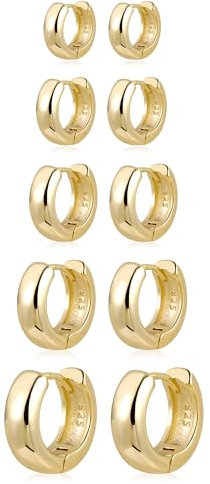 Gold Ohrringe Set für Damen, 5 Paar Kleine Dickes Creolen Set Hypoallergen Kleine Klobige Creolen Ohrringe Set Kleine Huggie Creolen Ohrringe Set Damen Mädchen für Mehrere Piercings