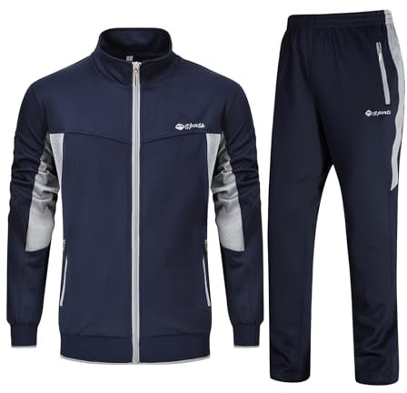 Rdruko Jogginganzug Herren Set Trainingsanzug Sportanzug Langarm Freizeitanzug Männer Tracksuit für Fußball Gym-Dunkelblau Hellgrau L