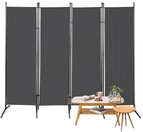 Yakimz Paravent Outdoor Wetterfest, Raumteiler klappbar freistehend Sichtschutz, Trennwand 4 teilig 200x170cm, Stellwand für Raumteiler innen Outdoor Garten Balkon Terrasse, Raumtrenner|Anthrazit