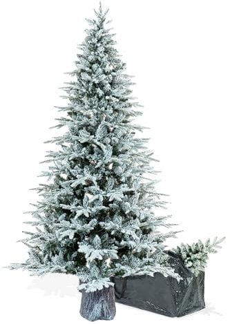 BOP Albero di Natale Innevato NewArtemide 180 cm, con Base Tronco Incorporata, Fogliame in PE Real Touch e PVC, Borsa Omaggio, Apertura ad Ombrello
